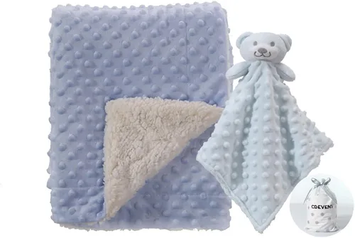 Vista 37 de CREVENT Mantas de bebé suaves y acogedoras para niños y niñas + manta de seguridad, juego con una bolsa de regalo esenciales para recién nacidos Gris