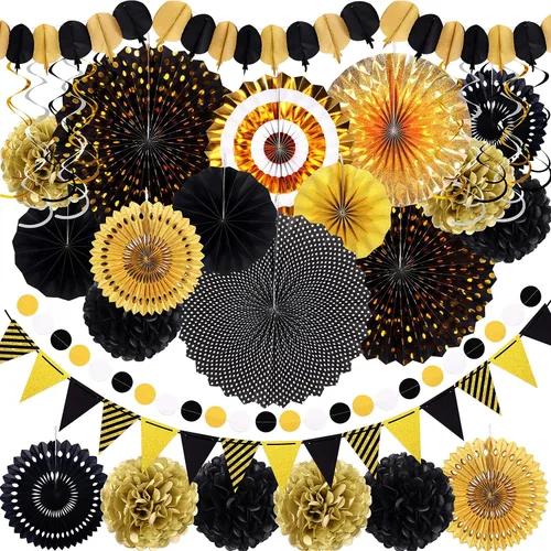 Vista 12 de Juego de 35 piezas de decoración para fiesta con abanicos de papel - Pom Poms del Cinco de Mayo, banderines, guirnaldas, pancartas, remolinos
