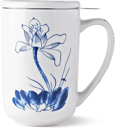 Vista 12 de AmorArc Taza de Té de Porcelana con Infusor y Tapas, Taza Grande de 18 Oz con Colador y Soporte para Bolsa para Té de Hojas Sueltas, Taza de Café