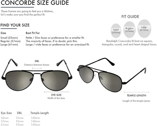 Vista 3 de Randolph USA Concorde Classic Aviator Gafas de sol para hombres o mujeres 100 UV