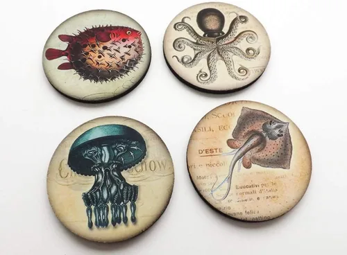 Vista 4 de Ocean Creatures - Juego de 4 o 6 posavasos de 3.5 pulgadas náuticos de peces marinos, pulpo, mantarraya, medusas