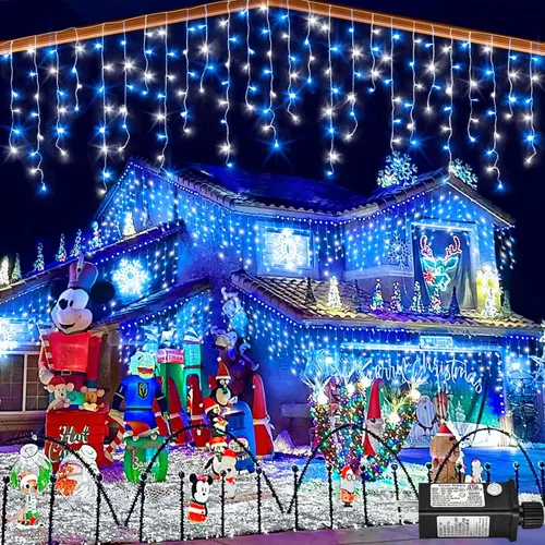 Vista 14 de Luces de carámbano, luces de Navidad de 33 pies con 400 LED, 75 caídas, 8 modos, enchufable e impermeable, para festividades, boda, fiesta, hogar