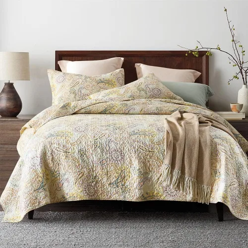 Vista 11 de ENASAL Juegos de Colchas de Algodón, Juegos de Cubrecamas Reversibles Edredón, Colcha Floral Paisley (Azul, Tamaño Queen)