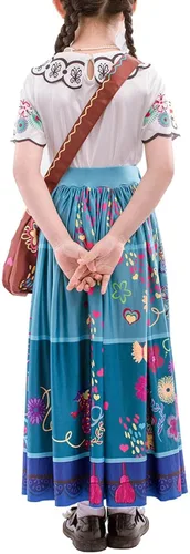 Vista 4 de VALOZENC Mirabel Isabella - Vestido de disfraz para niñas, disfraz de princesa Madrigal, disfraz de Halloween con bolsa