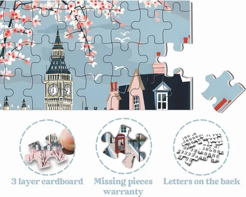 Vista 5 de London Spring Puzzles para adultos 1000 piezas, rompecabezas de paisaje urbano europeo, rompecabezas romántico de escena de viaje