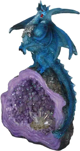 Vista 7 de Ebros Gift Fantasía Meteorito iridiscente Dragón Azul Guardando Cuarzo Púrpura Geoda Imitación Caverna Rock Figurita Colección Mediana Calabozos