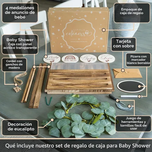 Vista 2 de Armario de madera para baby shower, cesta personalizada para baby shower, quemado con parte delantera de acrílico transparente