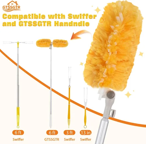 Vista 5 de Mango extensible de 6 pies con 20 piezas, kit de repuestos de plumero resistente de 360° para Swiffer, microfibra electrostática 4 veces