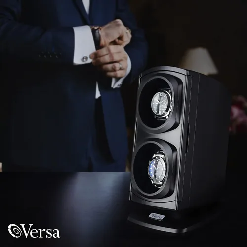 Vista 4 de Nueva actualización Versa, reloj de cuerda doble automática, negro