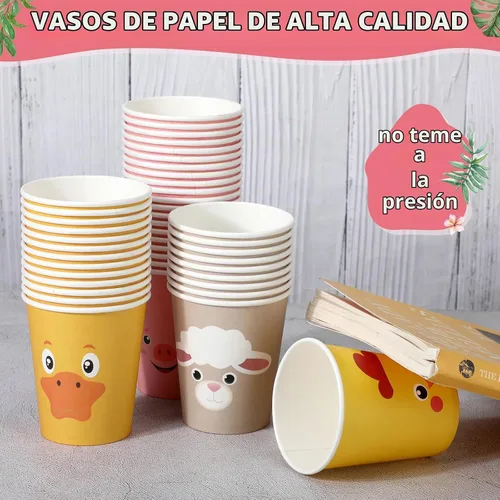 Vista 7 de Maxcheck 120 tazas de decoración de cumpleaños de animales de granja, vasos de papel desechables de 9 onzas, lindo bebida, cerdo, oveja, pollo