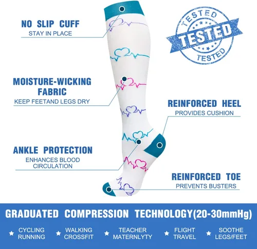 Vista 5 de 57 pares de calcetines de compresión de cobre para mujeres y hombres, circulación de 20-30 mmHg, el mejor apoyo para correr, atletismo, enfermería