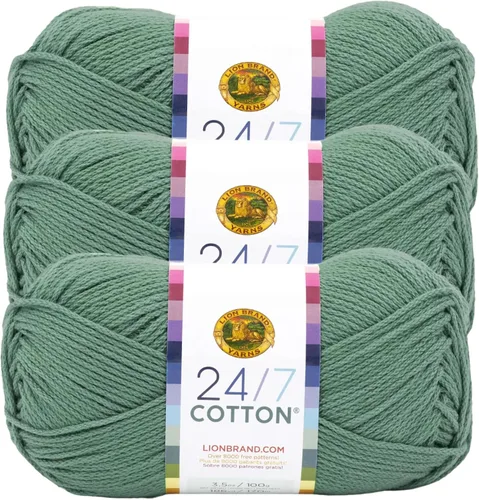 Vista 95 de Lion Brand Yarn - Hilo ligero 24/7 de algodón para tejer, hacer ganchillo y manualidades, Ámbar, paquete de 1 Light Worsted 100% Mercerized Cotton