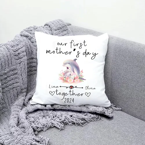 Vista 3 de Delfín del Día de la Madre, funda de almohada personalizada para el hogar, regalo para mamá, abuela, para ella