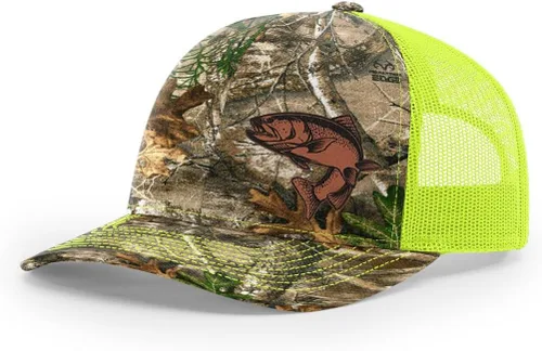 Vista 21 de Sombrero de pesca de trucha con parche de cuero grabado láser Richardson 112 Snapback Trucker Cap