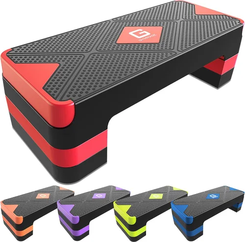 Vista 9 de GYMMAGE Escalón de ejercicio aeróbico, escalón aeróbico ajustable para ejercicio, plataforma de entrenamiento para escalonar, plataforma de pasos