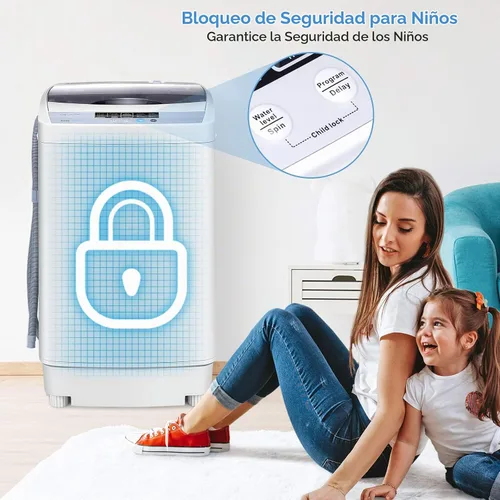 Vista 2 de Giantex Lavadora portátil compacta de 12 libras de capacidad totalmente automática con bomba de drenaje, 10 programas, 8 niveles de agua, 1.34 pies