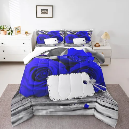 Vista 9 de Juego de edredón de rosas rojas, tamaño individual, juego de ropa de cama floral rojo degradado negro para niñas, mujeres, niños, adolescentes