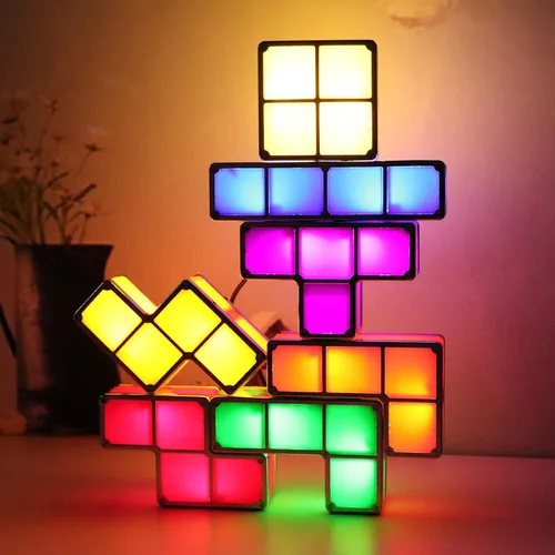 Vista 7 de VEEKI Luz nocturna apilable, LED apilable de 7 colores, rompecabezas 3D, luz nocturna, lámpara de escritorio entrelazada de inducción, bloques