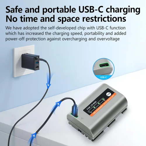 Vista 3 de Paquete de 1 batería de repuesto de 2600 mAh para LP-E6NH LP-E6N LP-E6 con puerto de carga directa tipo C compatible con cámara Canon EOS R R5 R6 R7