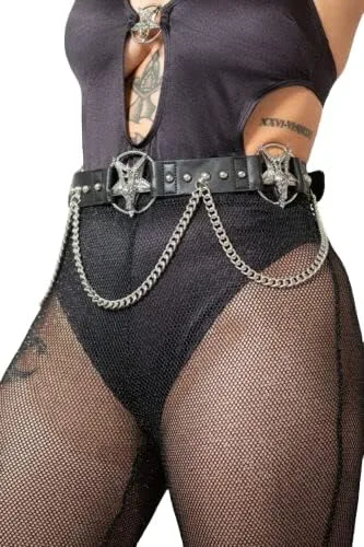 Vista 2 de Killstar Our Inner Circle - Cinturón negro de piel sintética Baphomet cadena gótica - L-XXL, Negro