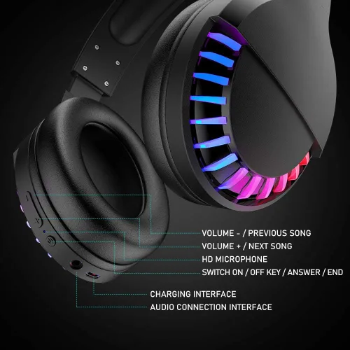 Vista 8 de Auriculares inalámbricos Bluetooth con cancelación de ruido, micrófono de sonido estéreo de alta fidelidad, almohadilla de proteína de graves