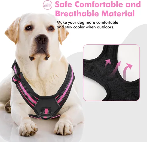 Vista 14 de Arnés para perro sin tirones, sin estrangulamiento, arnés para mascotas, ajustable, suave, acolchado, con asa de fácil control y tiras reflectantes