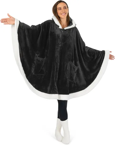Vista 4 de PAVILIA Manta Vestible para Mujeres Adultas, Acogedora Manta Poncho Capa de Vellón de Felpa con Capucha, Chal Súper Suave, Manta Envolvente Angel