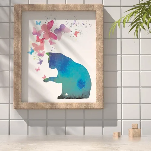 Vista 4 de Póster artístico de pared de acuarela con diseño de mariposas coloridas, regalos para amantes de los gatos, pintura para habitación de niñas, póster