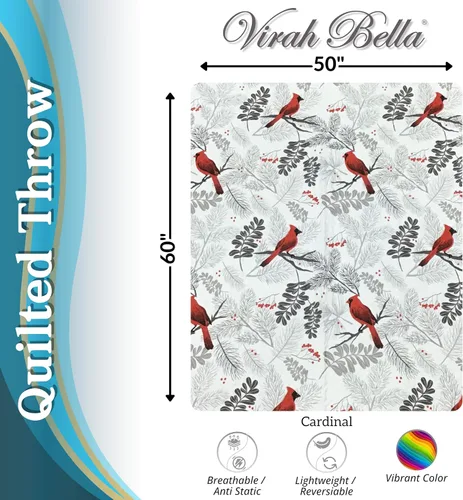 Vista 6 de Virah Bella - Manta acolchada de 50 x 60 pulgadas - Edredón ligero para acento, decoración o ropa de cama - Manta con temática cardenal Cardinals