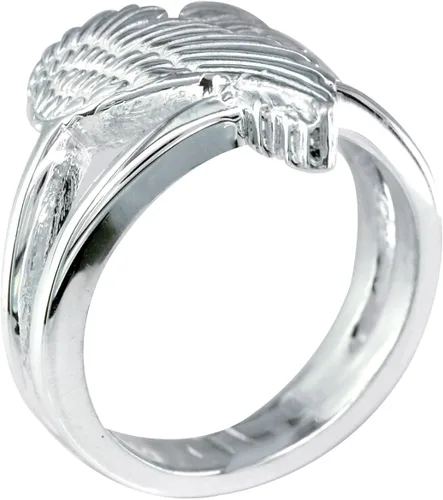 Vista 4 de Anillo mediano de alas de corazón de ángel, alas de amor, 0.669in en plata de ley