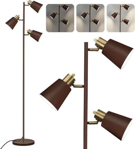 Vista 14 de Lámpara de pie estilo árbol para sala de estar, lámpara de pie industrial de 3 luces con 3 bombillas LED, cabezas giratorias ajustables, lámpara