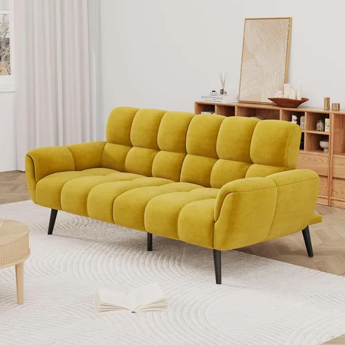 Vista 7 de HIPIHOM Sofá cama futón convertible de 76.77 pulgadas, moderno sofá futón de lino, cómodo sofá cama con respaldo ajustable, sofá cama para espacios