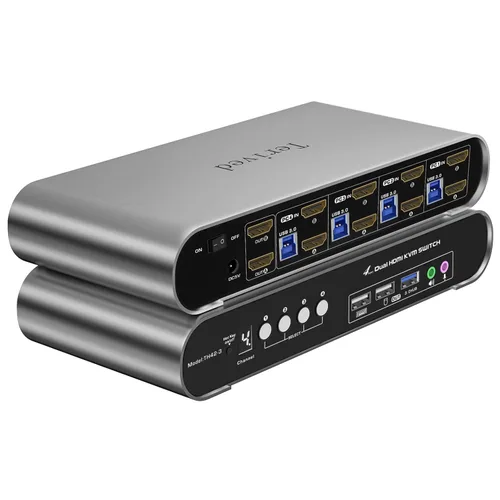 Vista 9 de interruptor KVM automático de 2 puertos DP USB 3.0 para dos computadoras y 1 monitor DisplayPort, 8K@30Hz 4K@144Hz, interruptor con tecla de acceso