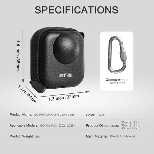 Vista 7 de FiTSTILL Mini estuche de almacenamiento de PU para Go Pro Max 2019/Go Pro Max 2025, funda protectora de viaje rígida Kit de accesorios