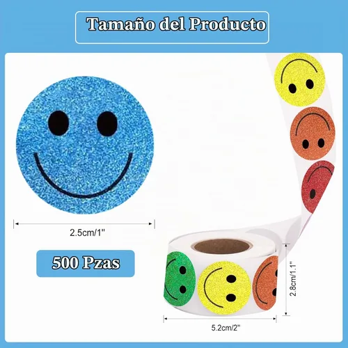 Vista 2 de Anwyll 500 calcomanías de cara sonriente, calcomanías de cara feliz, rollo de calcomanías de sonrisa de 1 pulgada, autoadhesivas, holográficas