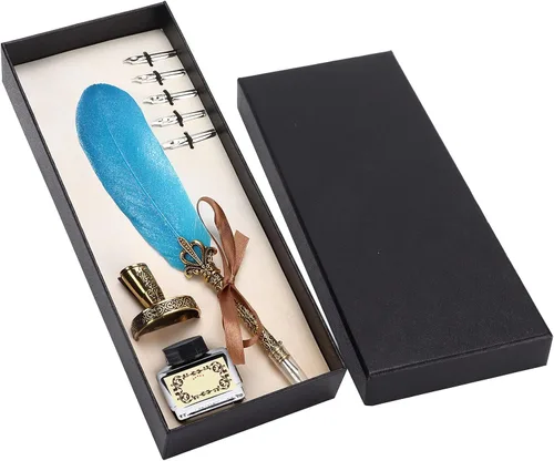 Vista 10 de Pen Set, Vintage Calligraphy Writing Suit with Metal Holder and Glass Ink Bottle, 1-5mm Flat Nib for Gothic Italian Script, Complete Gift Box for
