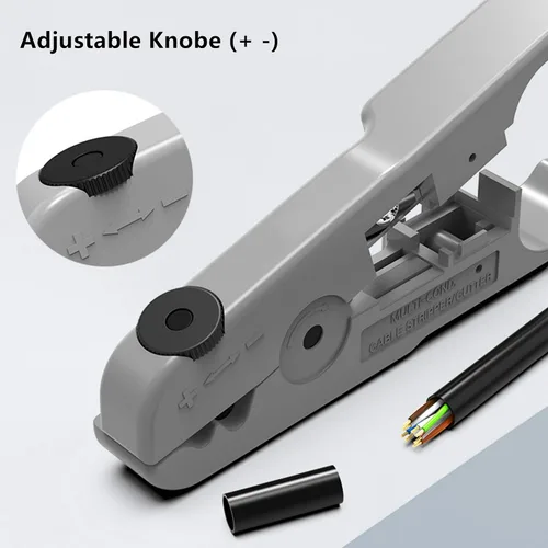 Vista 4 de Yankok [Herramienta de corte y pelado de cables S501B] Gris con profundidad de hoja ajustable para UTP, FTP, STP, CAT5/5e CAT6/6a Ethernet, cables