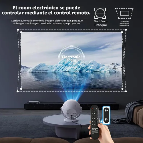 Vista 5 de Mini proyector, proyector portátil 4K ayuda 1080P y altavoz de 5W Redonda