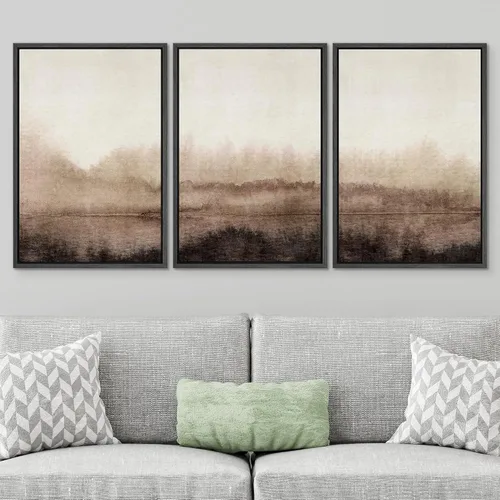 Vista 3 de SIGNWIN Lienzo enmarcado para pared, juego de arte de acuarela pastel, paisaje marrón, naturaleza, naturaleza salvaje, ilustraciones modernas, arte