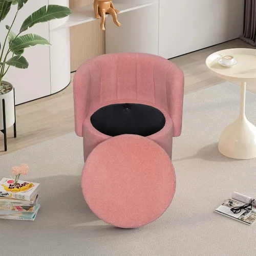 Vista 7 de Linique Sofá giratorio de 360 grados con espacio de almacenamiento oculto, silla tapizada de Boucle adecuada para dormitorio y sala de estar (rosa)