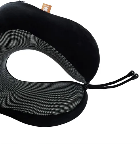 Vista 4 de Almohada de viaje de espuma viscoelástica, almohada para el cuello con soporte de cabeza de 360 grados, cómoda ideal para dormir en avión, Negro