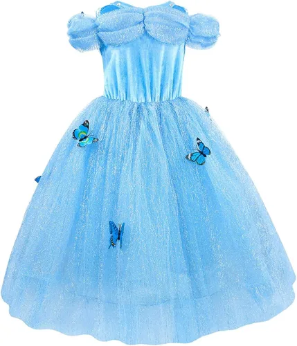 Vista 3 de Touchliit Disfraz de Cenicienta para niñas, vestido de Cenicienta para niños, disfraz de Halloween y juego de simulación con corona