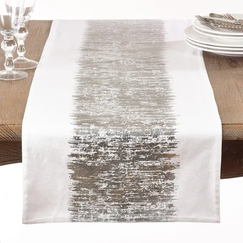 Vista 6 de SARO LIFESTYLE Agatha Collection - Camino de mesa con diseño de bandas metálicas plateadas, 16 x 72 pulgadas, rectangular, 16 x 72 pulgadas Plata