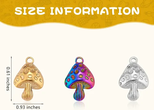 Vista 2 de 15 piezas de dije de hongo de acero inoxidable 304 con dije de seta de metal, color mixto para joyas, collares, aretes, manualidades, 15 piezas