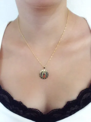 Vista 3 de SIFRIMANIA Cadena de medalla religiosa católica chapada en oro para niños y mujeres