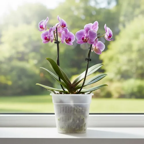 Vista 8 de Maceta cuadrada de plástico para orquídeas con diseño transpirable y transmisor de luz para observación de raíces y crecimiento saludable