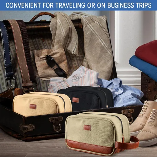 Vista 7 de Paterr 6 bolsas de aseo para hombre, para viajes, bodas, padrinos de boda, regalos de lona y cuero, bolsa de afeitar para padrinos de boda, regalos