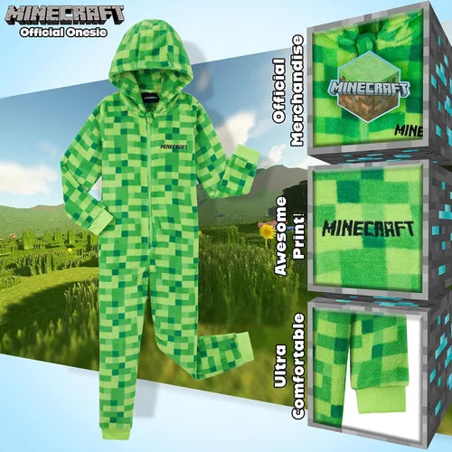 Vista 3 de Minecraft Pyjama For Boys, Kids Pyjamas All in One, Super Soft Hooded Pyjamas, Gifts For Gamers Boys Girls