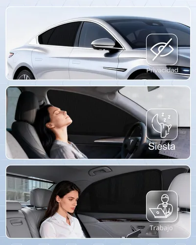 Vista 4 de PEMOTech - Parasol para ventana de coche (2 pack) - Certificado, parasol para ventana lateral del coche, protección UV, transpirable, de spandex