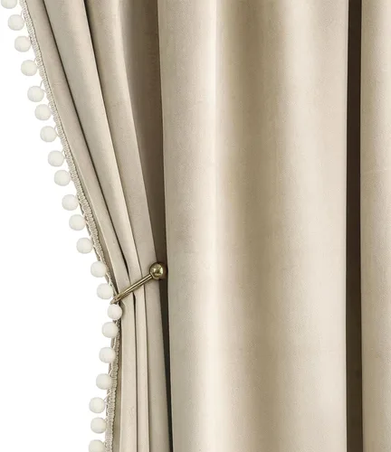 Vista 17 de MIULEE - Cortinas de terciopelo con pompones amarillo mostaza para habitación/sala de estar, cortinas opacas para otoño, aislantes térmicos, de 84